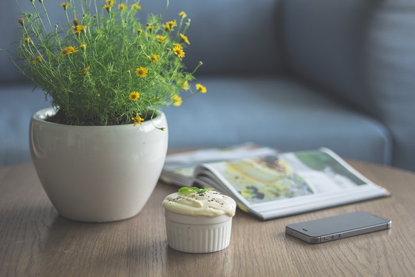 Phone with asthma and allergy apps sitting on coffee table 