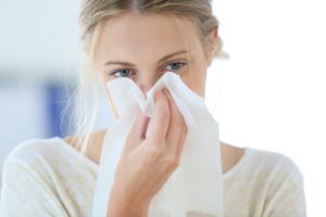 Sick woman due to using dirty humidifiers in dry winter air
