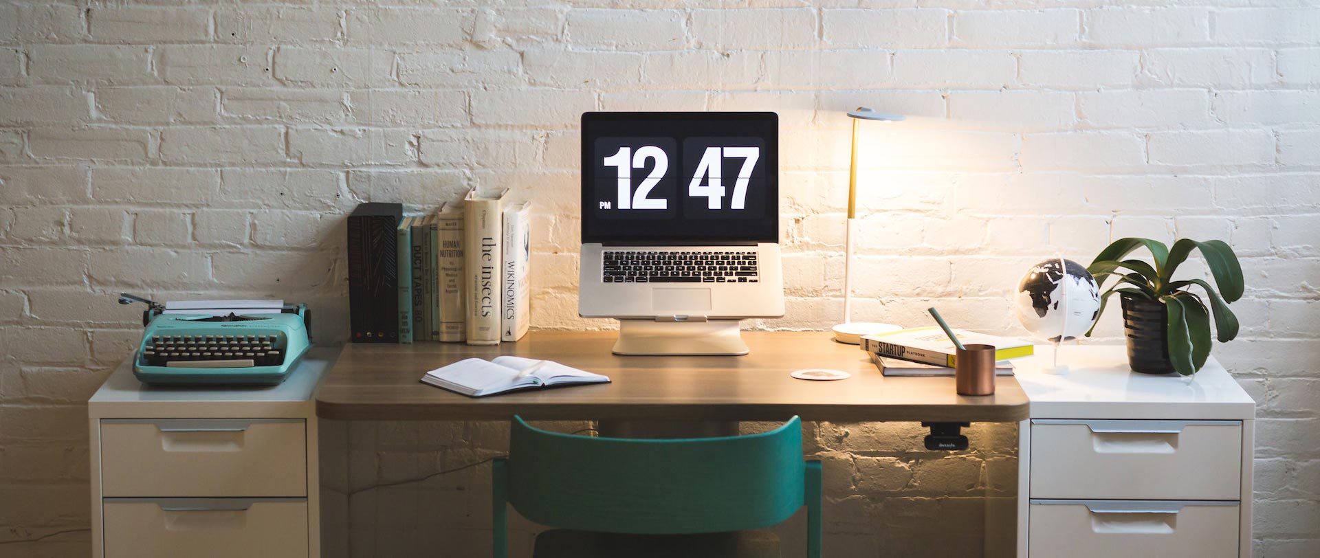 View of a home office desk.