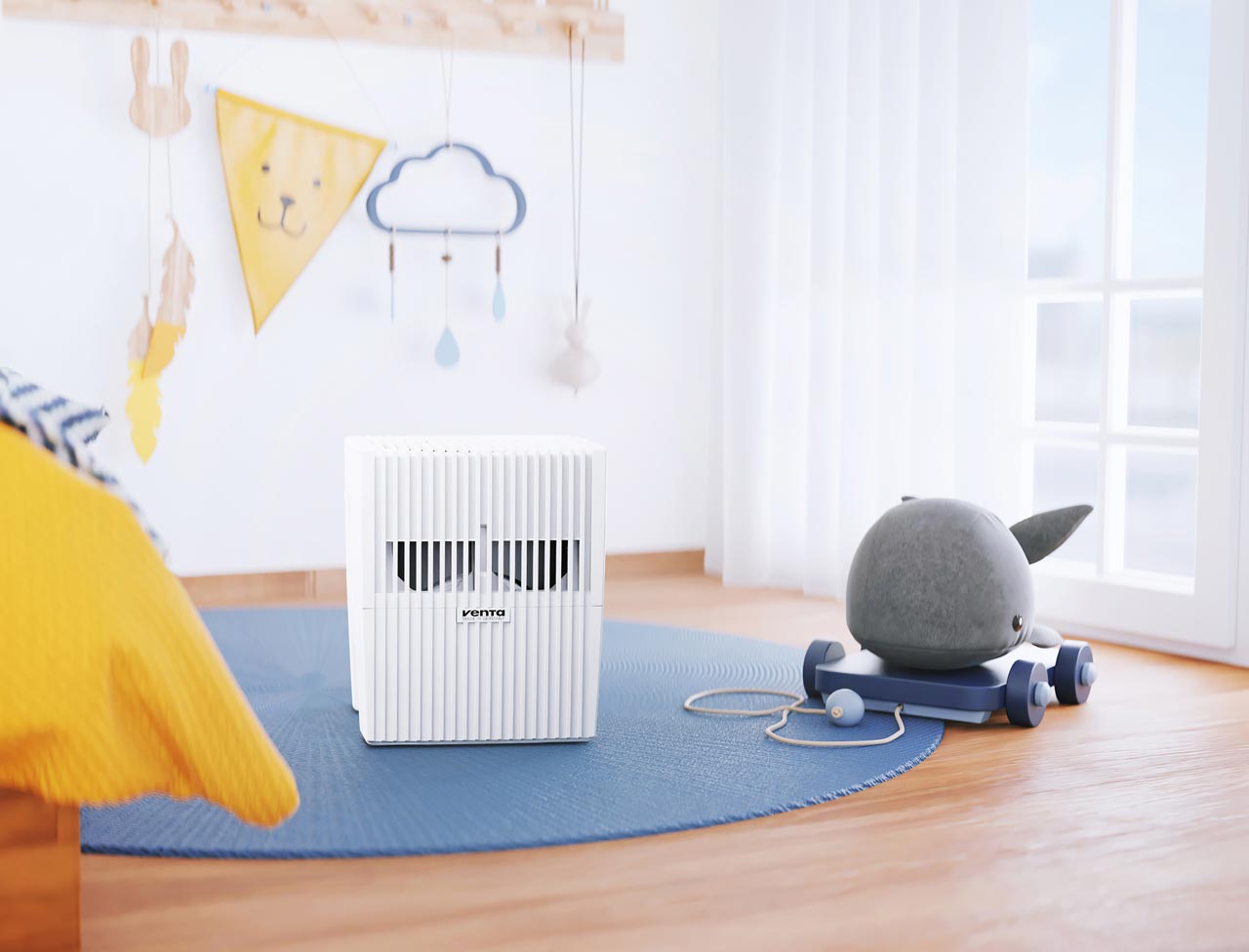 L'humidificateur d'air Venta Original est installé dans une chambre d'enfant afin d'y créer un climat ambiant optimal pour les petits.